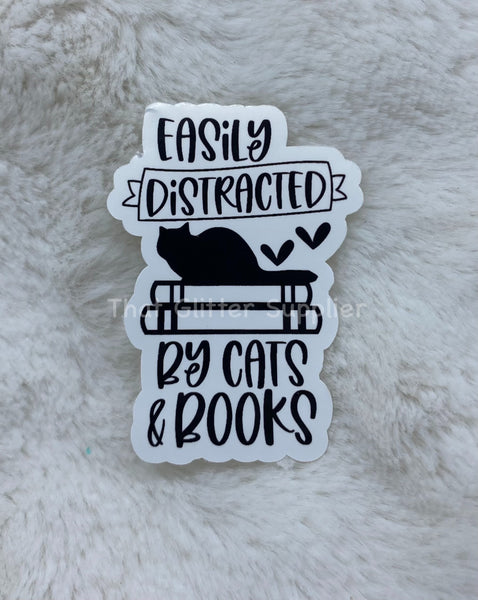 Easily Distracted by Cats and Books Stickers