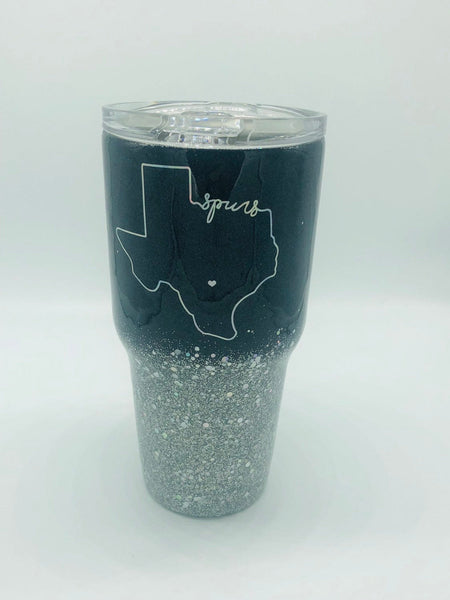Glitter, Glitter Cup, Texas, Texas Spurs, Spurs, Texas Cup, Spurs Tumbler, Silver, Tumbler, Glitter Tumbler, Gift, Christmas, Birthday