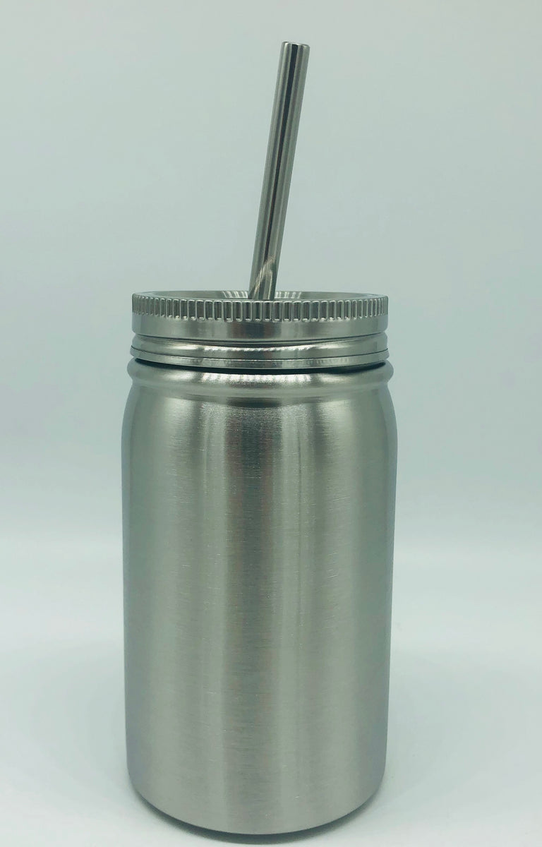 Stainless Steel Mason Jar Tumbler Straw 14oz Glittered 