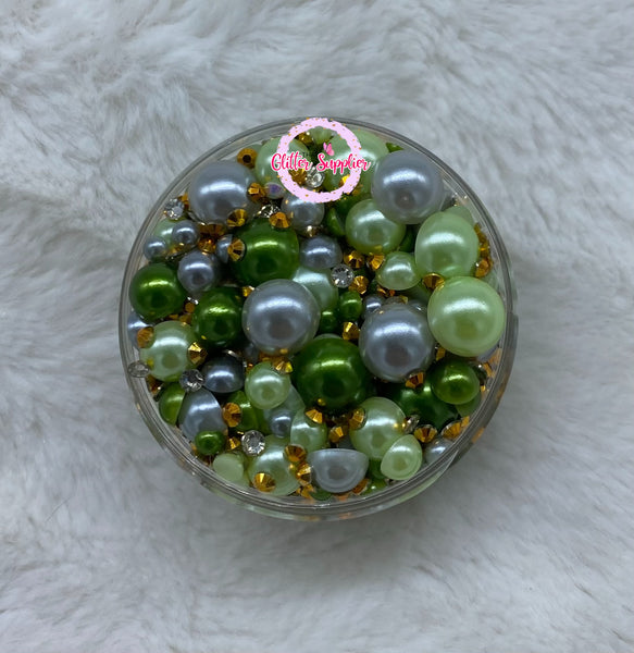 Green and Gold Pearl Rhinestones