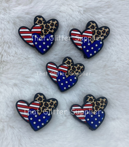 Patriotic Hearts Focal Beads