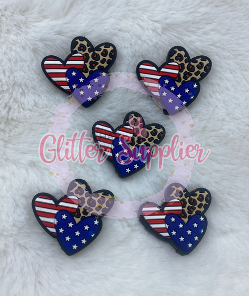 Patriotic Hearts Focal Beads