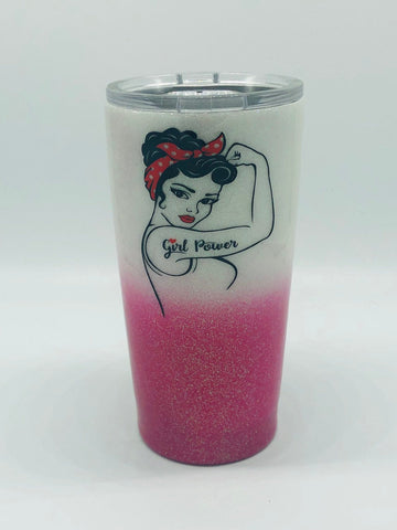 Glitter Cup, Girl Power, Glitter, Girl, Pin Up Girl, Cup, Tumbler, Gift, Birthday, Girl Power Cup, Coffee Cup,Personalized Cup, Wonder Woman