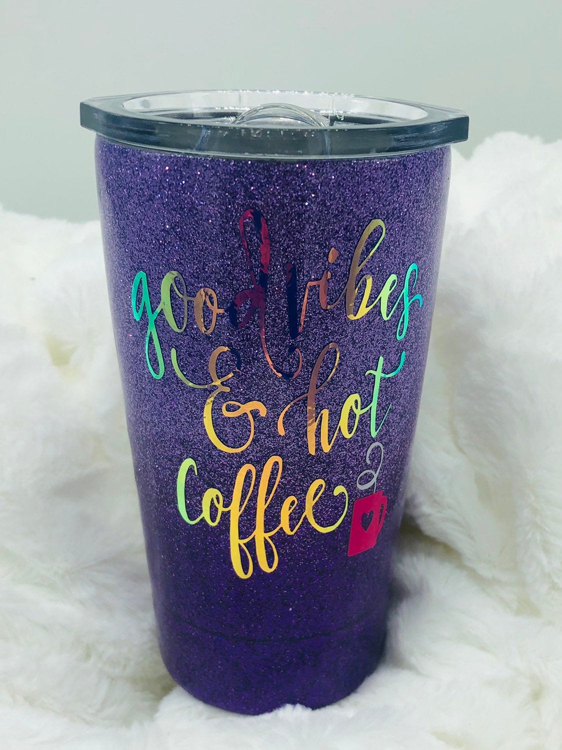 Glitter Cup, Tumbler, Purple Cup, Glitter, Purple Glitter Cup, Glitter Tumbler, Purple, Ombre Cup, Coffee Cup, Coffee Mug, Good Vibes,Coffee