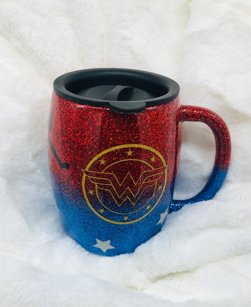 Wonder Woman, Coffee Cup, Coffee, Wonder Woman Cup, Tumbler, Glitter Cup, Glitter, Tumbler, Wonder Woman Tumbler, Gift, Birthday Cup, Comic