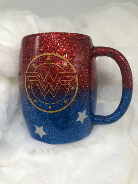 Wonder Woman, Coffee Cup, Coffee, Wonder Woman Cup, Tumbler, Glitter Cup, Glitter, Tumbler, Wonder Woman Tumbler, Gift, Birthday Cup, Comic