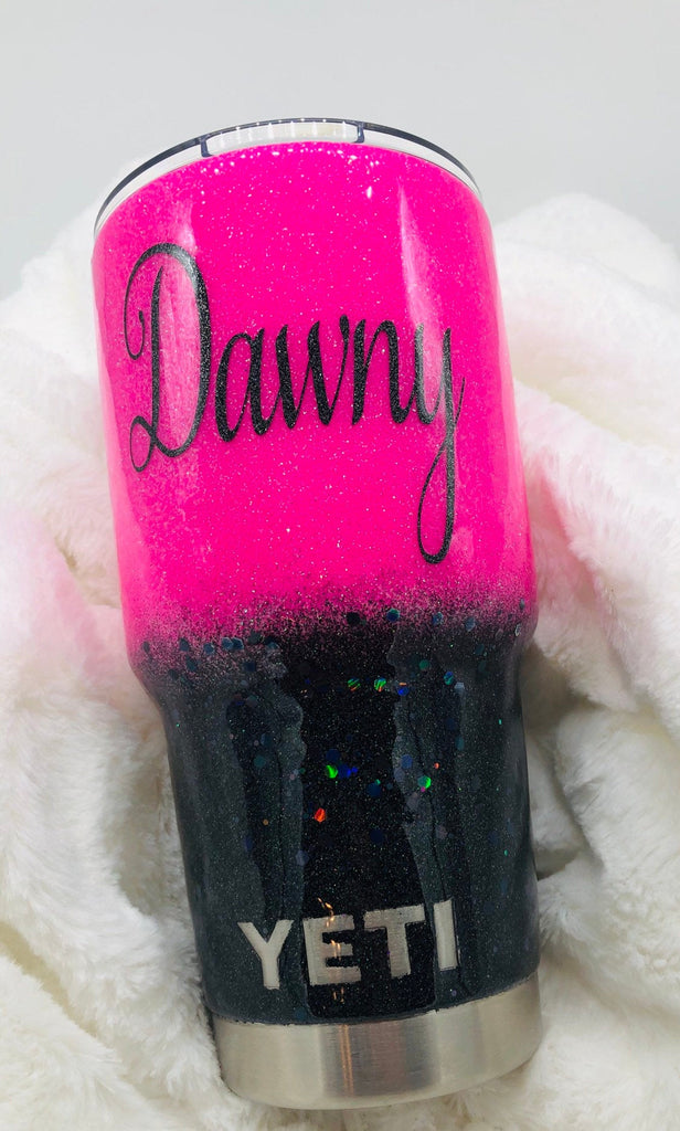 Hot Pink and Black Glitter Tumbler, Glitter Dipped Cup, Sparkle Tumbler,  Glitter Mug, Ombre Glitter Tumbler, Personalized Glitter Tumbler 